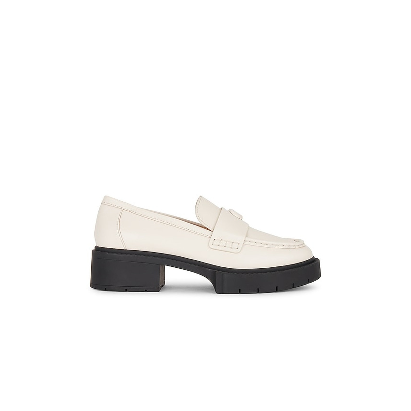 Coach Cream Leather Penny Loafer Mules With Black Lug Sole